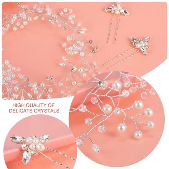 Sparkling Crystal Bridal Hair Vine - Extra Long Pearl Bead - Picture 4 of 6